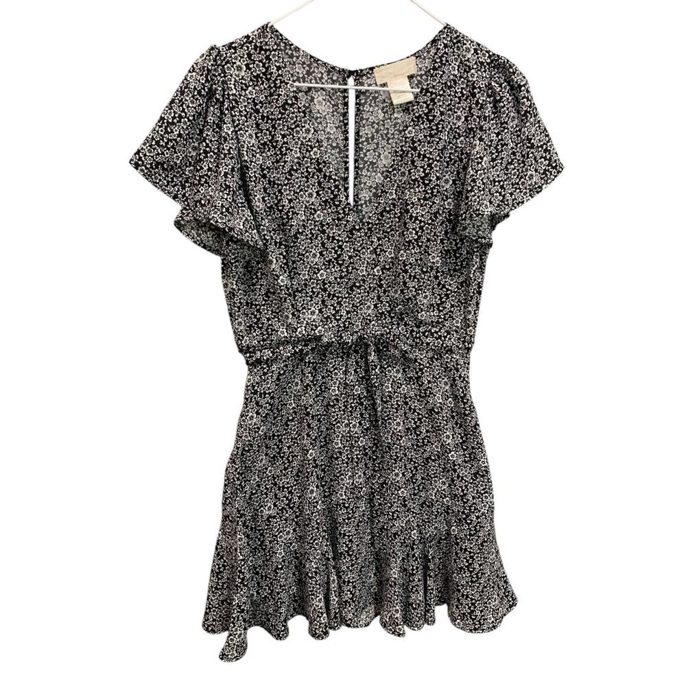 Small Altar'd State Black White Floral Dress Faux Wrap Short Sleeve